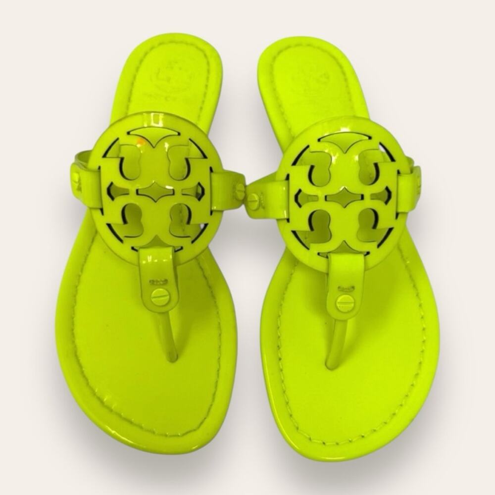 Tory Burch Patent Leather Miller Sandal Fluorescent Neon Yellow 6 Women’s